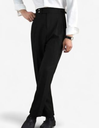 High-waist linen straight fit trousers