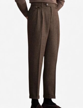 Italian wool herringbone pattern straight pants