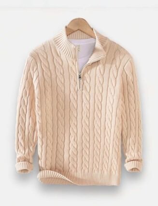 Autumn half zipper braided cotton sweater